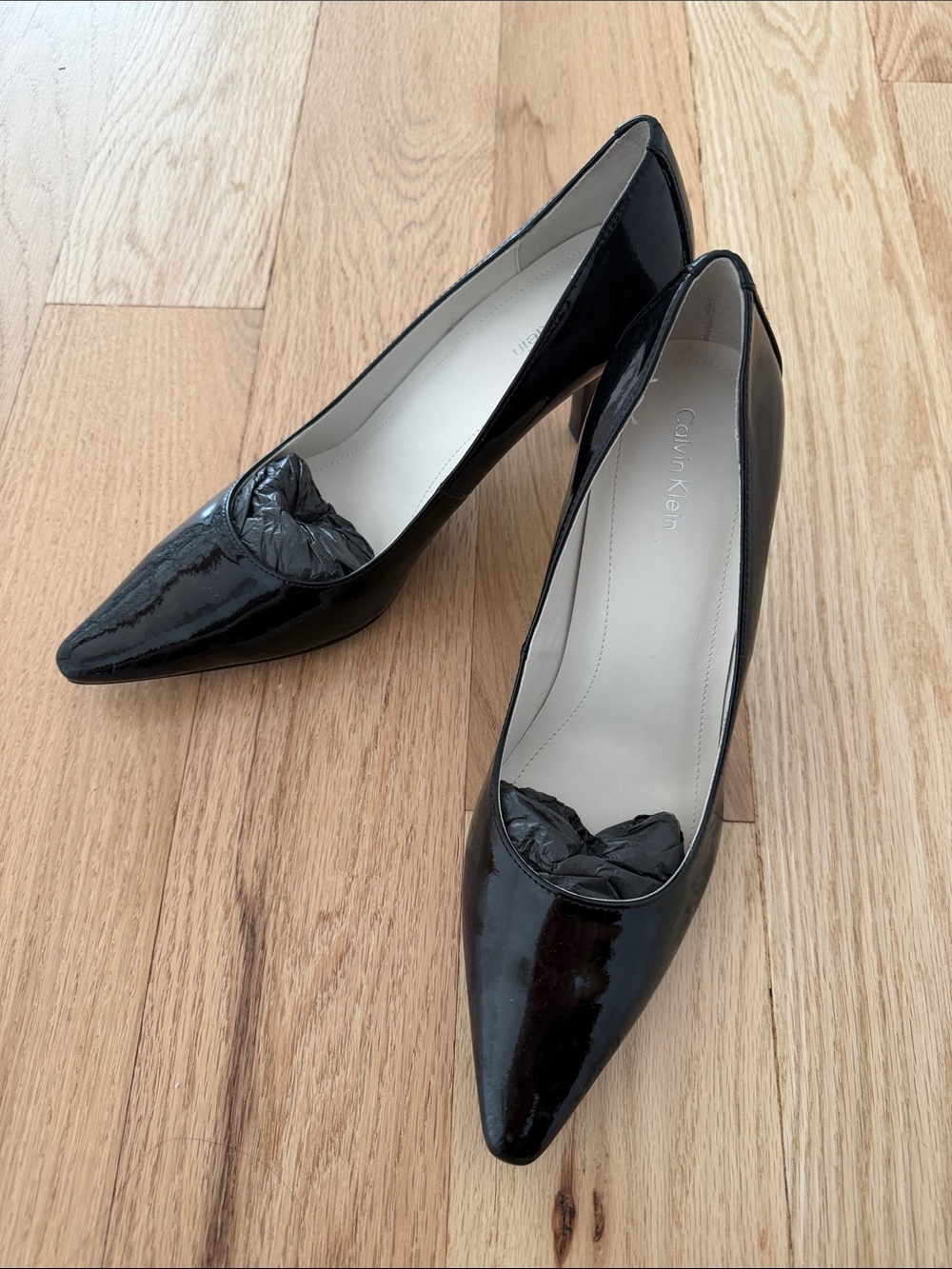Calvin Klein Black Patent Pointed-Toe Court Heels. Worn once.